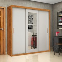 Guarda-Roupa Casal com Espelhos 3 Portas de Correr e 4 Gavetas 186cm Multimóveis CR35572 Madeirado/Off White