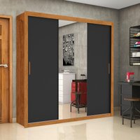 Guarda-Roupa Casal com Espelhos 3 Portas de Correr e 4 Gavetas 186cm Multimóveis CR35570 Madeirado/Preto