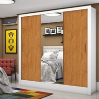 Guarda-Roupa Casal com Espelhos 3 Portas de Correr e 3 Gavetas 179cm Multimóveis CR35565 Branco/Madeirado
