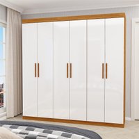 Guarda-Roupa Solteiro com 6 Portas e 2 Gavetas 153cm Multimóveis CR35562 Madeirado/Branco