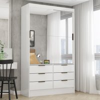 Guarda-Roupa Solteiro com Espelhos 2 Portas de Correr e 6 Gavetas 108cm Multimóveis CR35567 Branco