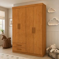 Guarda-Roupa Infantil 4 Portas 2 Gavetas com Cabideiro 118,5cm Multimóveis CR35558 Madeirado