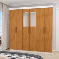 Guarda-Roupa Solteiro com Espelhos 6 Portas e 2 Gavetas 153cm Multimóveis CR35563 Branco/Madeirado