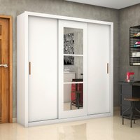 Guarda-Roupa Casal com Espelhos 3 Portas de Correr e 4 Gavetas 186cm Multimóveis CR35572 Branco