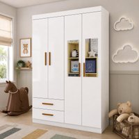 Guarda-Roupa Infantil com Espelho 4 Portas 2 Gavetas 118,5cm Multimóveis CR35559 Branco