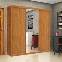 Guarda-Roupa Casal com Espelhos 3 Portas de Correr e 4 Gavetas 186cm Multimóveis CR35570 Madeirado