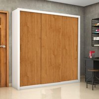 Guarda-Roupa Casal com 3 Portas de Correr e 4 Gavetas 186cm Multimóveis CR35573 Branco/Madeirado