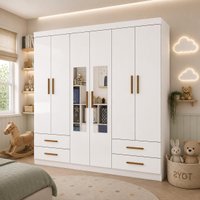 Guarda-roupa Infantil com Espelho 6 Portas e 4 Gavetas 177cm Multimóveis CR35561 Branco