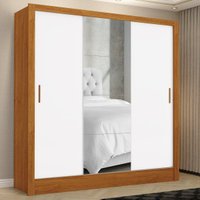 Guarda-Roupa Casal com Espelhos 3 Portas de Correr e 3 Gavetas 179cm Multimóveis CR35565 Madeirado/Branco