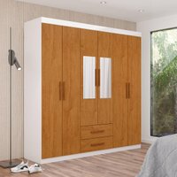 Guarda-Roupa Solteiro com Espelhos 6 Portas e 2 Gavetas 153cm Multimóveis CR35569 Branco/Madeirado