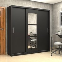 Guarda-Roupa Casal com Espelhos 3 Portas de Correr e 4 Gavetas 186cm Multimóveis CR35572 Preto
