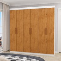 Guarda-Roupa Solteiro com 6 Portas e 2 Gavetas 153cm Multimóveis CR35562 Branco/Madeirado