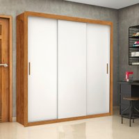 Guarda-Roupa Casal com 3 Portas de Correr e 4 Gavetas 186cm Multimóveis CR35573 Madeirado/Branco