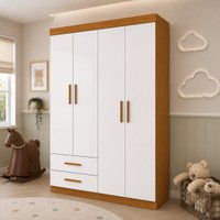 Guarda-Roupa Infantil 4 Portas 2 Gavetas com Cabideiro 118,5cm Multimóveis CR35558 Madeirado/Branco