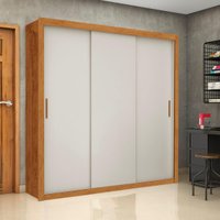 Guarda-Roupa Casal com 3 Portas de Correr e 4 Gavetas 186cm Multimóveis CR35573 Madeirado/Off White