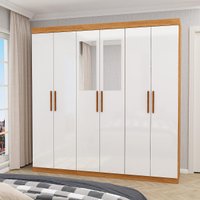 Guarda-Roupa Solteiro com Espelhos 6 Portas e 2 Gavetas 153cm Multimóveis CR35563 Madeirado/Branco