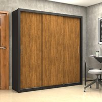 Guarda-Roupa Casal com 3 Portas de Correr e 4 Gavetas 186cm Multimóveis CR35573 Preto/Madeirado