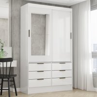 Guarda-Roupa Solteiro com Espelhos 2 Portas de Correr e 6 Gavetas 108cm Multimóveis CR35566 Branco
