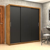 Guarda-Roupa Casal com 3 Portas de Correr e 4 Gavetas 186cm Multimóveis CR35573 Madeirado/Preto