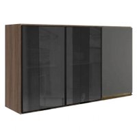 Armario Aereo 3 Portas Vidro MDF 120 cm Kali 1219717 Nicioli Carvalho Toq Chumbo