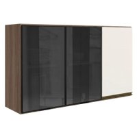 Armario Aereo 3 Portas Vidro MDF 120 cm Kali 1219717 Nicioli Carvalho Toq Off White