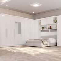 Guarda-Roupa Casal Modulado Canto com Espelho 13 Portas 4 Gavetas Multimóveis Branco