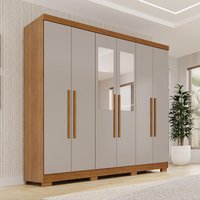 Guarda-Roupa Casal com Espelhos 6 Portas 2 Gavetas 180cm Multimóveis  Cinamomo/Off White