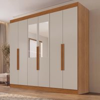 Guarda-Roupa Casal com Espelhos 6 Portas e 2 Gavetas 177cm Multimóveis Cinamomo/Off White