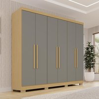 Guarda-Roupa Casal com 6 Portas 180cm Multimóveis Madeirado/Cinza