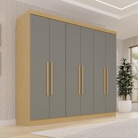 Guarda-Roupa Casal com 6 Portas e 2 Gavetas 180cm Multimóveis Madeirado/Cinza