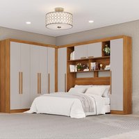 Guarda-Roupa Casal Modulado de Canto 9 Portas 2 Gavetas Multimóveis Cinamomo/Off White