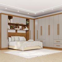 Guarda-Roupa Casal Modulado de Canto com 11 Portas Espaço para Cama Multimóveis Cinamomo/Off White