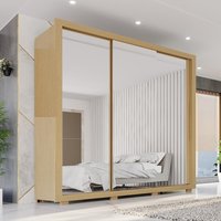 Guarda-Roupa Casal 3 Portas de Correr com Espelho e 4 Gavetas 185,5cm Multimóveis Madeirado