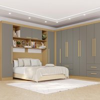 Guarda-Roupa Casal Modulado de Canto com 11 Portas Espaço para Cama Multimóveis Madeirado/Cinza