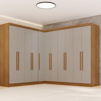 Guarda-Roupa Casal Modulado de Canto 11 Portas 4 Gavetas Multimóveis Cinamomo/Off White