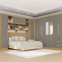 Guarda-Roupa Casal Modulado Canto com Espelho 11 Portas 4 Gavetas Multimóveis Madeirado/Cinza