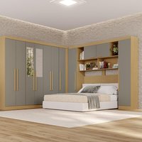 Guarda-Roupa Casal Modulado de Canto Com Espelho 11 Portas Multimóveis Madeirado/Cinza