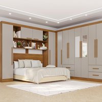 Guarda-Roupa Casal Modulado Canto com Espelho 11 Portas 4 Gavetas Multimóveis Cinamomo/Off White