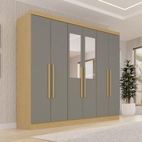 Guarda-Roupa Casal com Espelho 6 Portas 180cm Multimóveis Madeirado/Cinza