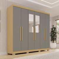 Guarda-Roupa Casal com Espelhos 6 Portas 2 Gavetas 180cm Multimóveis  Madeirado/Cinza