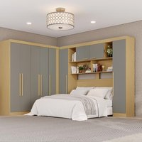 Guarda-Roupa Casal Modulado de Canto 9 Portas 2 Gavetas Multimóveis Madeirado/Cinza