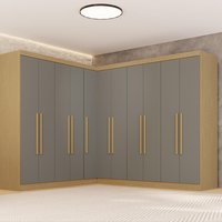 Guarda-Roupa Casal Modulado de Canto 11 Portas 4 Gavetas Multimóveis Madeirado/Cinza