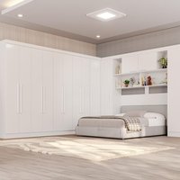 Guarda-Roupa Casal Modulado de Canto com 13 Portas Espaço para Cama Multimóveis Branco