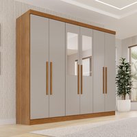 Guarda-Roupa Casal com Espelho 6 Portas 180cm Multimóveis Cinamomo/Off White
