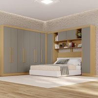 Guarda-Roupa Casal Modulado Canto 11 Portas com Espaço para Cama Multimóveis Madeirado/Cinza