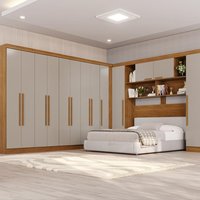 Guarda-Roupa Casal Modulado de Canto com 13 Portas Espaço para Cama Multimóveis Cinamomo/Off White