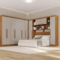 Guarda-Roupa Casal Modulado Canto 11 Portas com Espaço para Cama Multimóveis Cinamomo/Off White