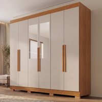 Guarda-Roupa Casal Espelhos 6 Portas e 2 Gavetas 177cm Multimóveis Cinamomo/Off White