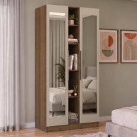 Guarda-Roupa Modulado 2 Portas com Espelhos 5 Nichos Rustic/Crema Neo Madesa 02
