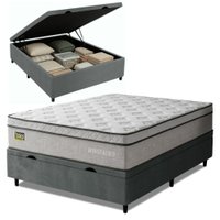 Cama Box Baú Colchão Casal Ortopédico D33 138x188x72cm Minotauro Hellen - Branco / Cinza